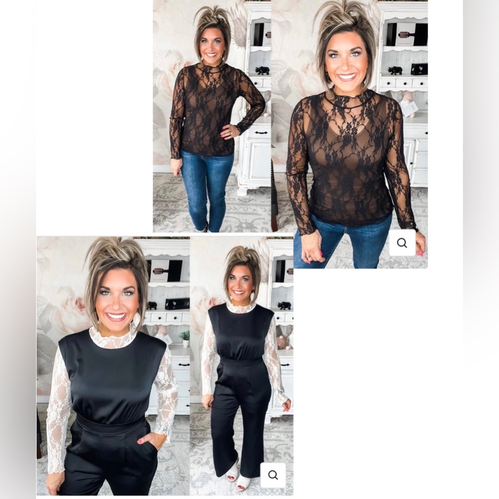 NWT Lace Layering Tops (Set of 2 - Black Ivory) Size XL